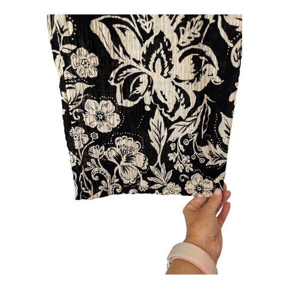 Zara Pants Women Large Black Ivory Floral Print Slightly Sheer Wide Leg Boho - Picture 5 of 12